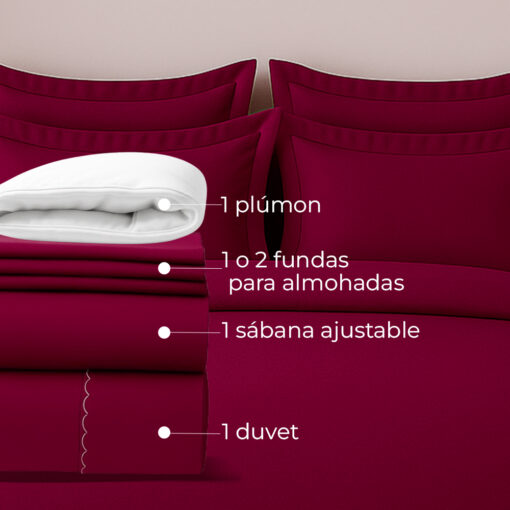 juego de duvet más plumón vinotinto