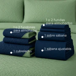Combo Fresh Infantil Azul Oscuro y Verde Oliva Juego de S banas Azul Oscuro + Cubrelecho Infantil Azul Oscuro/Verde Oliva Casa LiLe