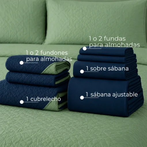 Combo Fresh Infantil Azul Oscuro y Verde Oliva Juego de S banas Azul Oscuro + Cubrelecho Infantil Azul Oscuro/Verde Oliva Casa LiLe