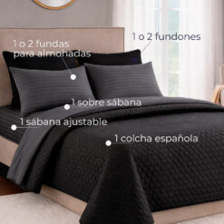 Alternative view of Combo Fresh Gris Oscuro Premium + Juego de Sábanas + Colcha Negro-Gris en Microfibra
