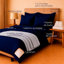 Alternative view of Combo Soltero 1000 Azul Oscuro - Protector Antifluido, Plumón, Almohada(s), Juego Duvet, Cobija Bunny y Toallas