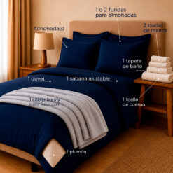 Alternative view of Combo Soltero 1000 Azul Oscuro - Protector Antifluido, Plumón, Almohada(s), Juego Duvet, Cobija Bunny y Toallas