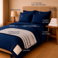 Alternative view of Combo Soltero 1000 Azul Oscuro Premium - Protector Antifluido, Plumón, Almohada(s), Juego Duvet, Cobija Bunny y Toallas