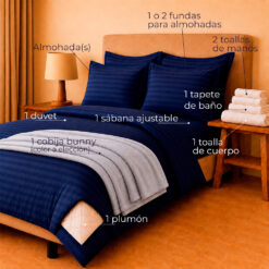 Alternative view of Combo Soltero 1000 Azul Oscuro Premium - Protector Antifluido, Plumón, Almohada(s), Juego Duvet, Cobija Bunny y Toallas