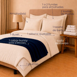 Alternative view of Combo Soltero 1000 Beige- Protector Antifluido, Plumón, Almohada(s), Juego Duvet, Cobija Bunny y Toallas