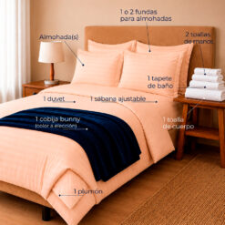 Alternative view of Combo Soltero 1000 Beige Premium - Protector Antifluido, Plumón, Almohada(s), Juego Duvet, Cobija Bunny y Toallas