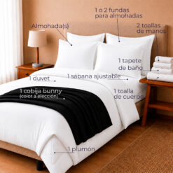 Alternative view of Combo Soltero 1000 Blanco - Protector Antifluido, Plumón, Almohada(s), Juego Duvet, Cobija Bunny y Toallas