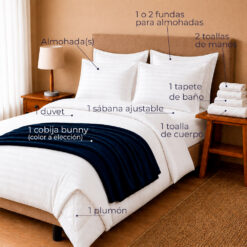 Alternative view of Combo Soltero 1000 Blanco Premium - Protector Antifluido, Plumón, Almohada(s), Juego Duvet, Cobija Bunny y Toallas