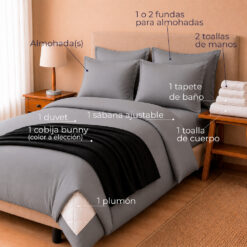 Alternative view of Combo Soltero 1000 Gris Claro - Protector Antifluido, Plumón, Almohada(s), Juego Duvet, Cobija Bunny y Toallas