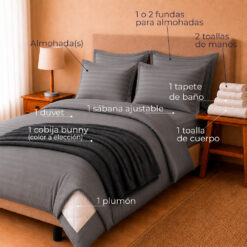 Alternative view of Combo Soltero 1000 Gris Oscuro Premium - Protector Antifluido, Plumón, Almohada(s), Juego Duvet, Cobija Bunny y Toallas