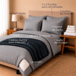 Alternative view of Combo Soltero 1000 Gris Claro Premium - Protector Antifluido, Plumón, Almohada(s), Juego Duvet, Cobija Bunny y Toallas