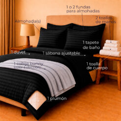 Alternative view of Combo Soltero 1000 Negro Premium - Protector Antifluido, Plumón, Almohada(s), Juego Duvet, Cobija Bunny y Toallas