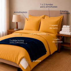 Alternative view of Combo Soltero 1000 Oro - Protector Antifluido, Plumón, Almohada(s), Juego Duvet, Cobija Bunny y Toallas