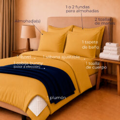 Alternative view of Combo Soltero 1000 Oro - Protector Antifluido, Plumón, Almohada(s), Juego Duvet, Cobija Bunny y Toallas