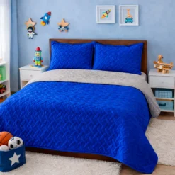 Cubrelecho Infantil Doble Faz Azul Rey y Gris Casa LiLe