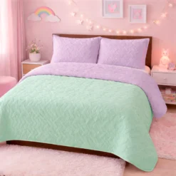 Cubrelecho Infantil Doble Faz Lila y Verde Menta Casa LiLe