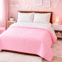 Cubrelecho Infantil Doble Faz Rosado y Blanco Casa LiLe