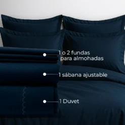 Juego de Duvet Algod n Azul Oscuro 400 hilos Casa LiLe