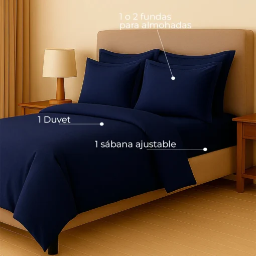 Juego de Duvet Azul Noche liso 100% Microfibra Casa LiLe
