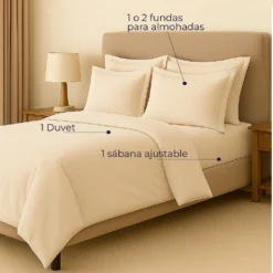 Juego de Duvet Beige liso 100% Microfibra Casa LiLe