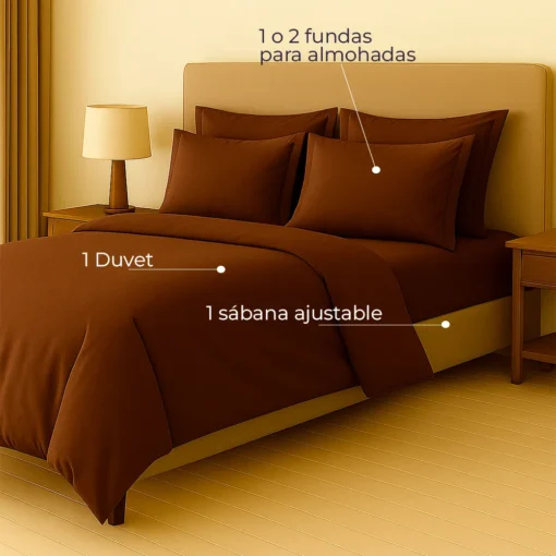 Juego de Duvet caf liso 100% Microfibra Casa LiLe