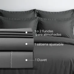 Juego de Duvet Algod n Gris 400 hilos Casa LiLe