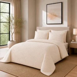 Duvet + Fundas Jacquard 300 Hilos Polialgod n Beige Dise o Geom trico Casa LiLe
