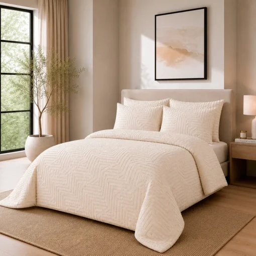 Duvet + Fundas Jacquard 300 Hilos Polialgod n Beige Dise o Geom trico Casa LiLe