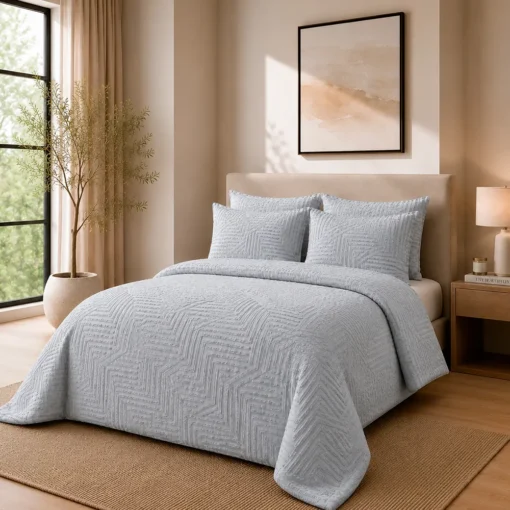 Duvet + Fundas Jacquard 300 Hilos Polialgod n Gris Dise o Geom trico Casa LiLe