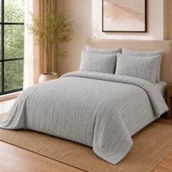Duvet + Fundas Jacquard 300 Hilos Polialgod n Gris L neas Finas Casa LiLe