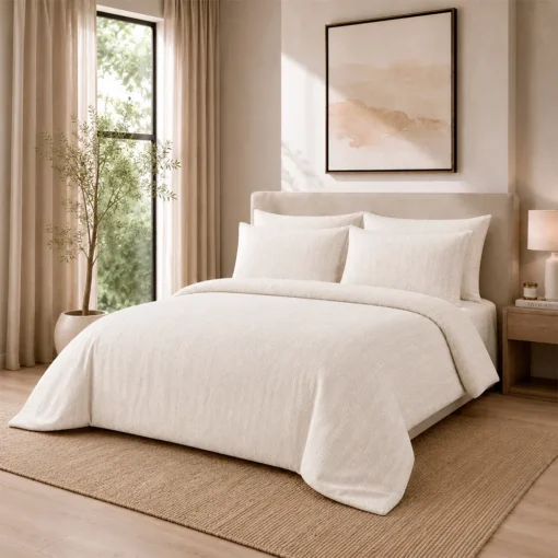 Duvet + Fundas Jacquard 300 Hilos Polialgod n Marfil L neas Finas Casa LiLe