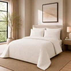 Duvet + Fundas Jacquard 300 Hilos Polialgod n Marfil Dise o Geom trico Casa LiLe