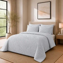 Duvet + Fundas Jacquard 300 Hilos Polialgod n Plata Dise o Geom trico Casa LiLe