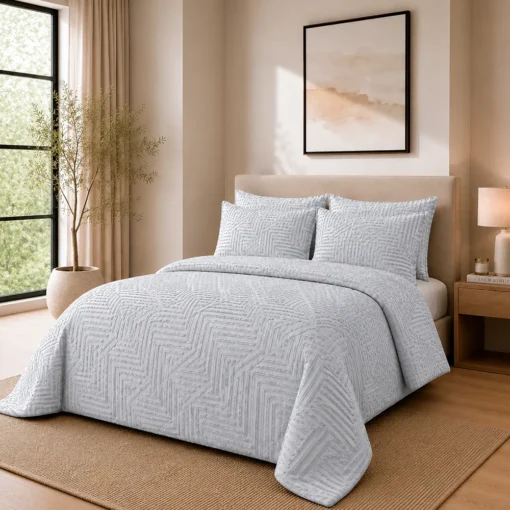 Duvet + Fundas Jacquard 300 Hilos Polialgod n Plata Dise o Geom trico Casa LiLe