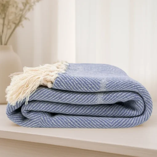 Pie de Cama Decorativo Rombo Azul con Flecos Casa LiLe