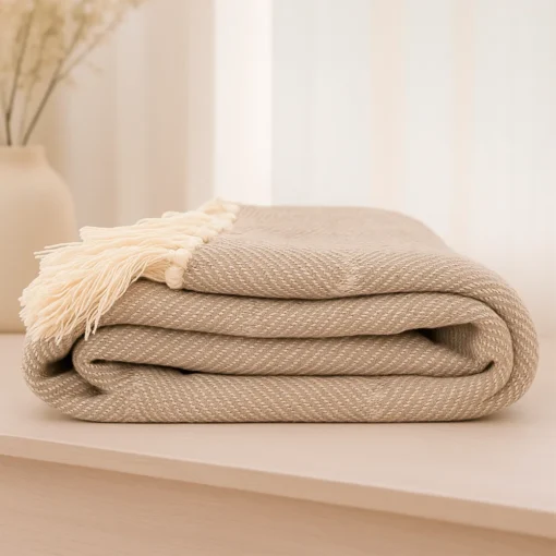Pie de Cama Decorativo Rombo Beige con Flecos Casa LiLe