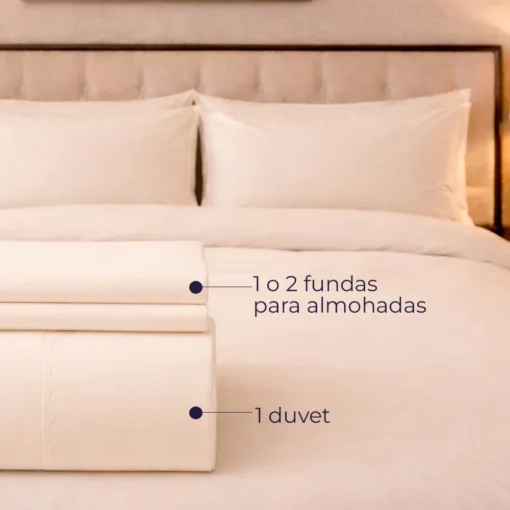 Duvet Hotelero Beige 144 Hilos Polialgod n 50/50 + Fundas Casa LiLe