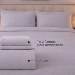 Duvet Hotelero Gris 144 Hilos Polialgod n 50/50 + Fundas Casa LiLe
