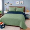Cubrelecho Infantil Doble Faz Azul Oscuro y Verde Oliva Casa LiLe
