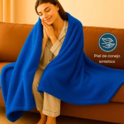 Cobija piel de conejo sint tica azul rey Casa LiLe