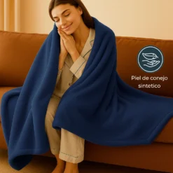 Cobija piel de conejo sint tica Azul Oscuro Casa LiLe