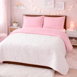 Cubrelecho Infantil Doble Faz Rosado y Blanco Casa LiLe