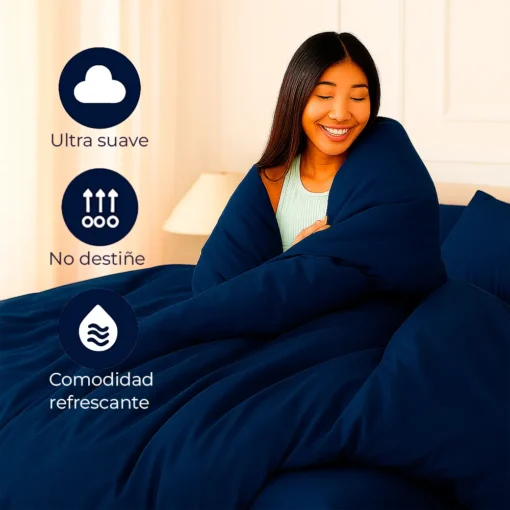 Juego de Duvet Azul Noche liso 100% Microfibra Casa LiLe