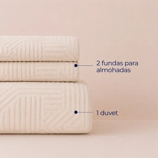 Duvet + Fundas Jacquard 300 Hilos Polialgod n Beige Dise o Geom trico Casa LiLe