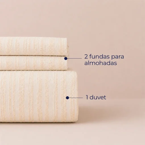 Duvet + Fundas Jacquard 300 Hilos Polialgod n Arena L neas Finas Casa LiLe