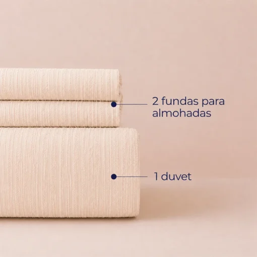 Duvet + Fundas Jacquard 300 Hilos Polialgod n Beige L neas Finas Casa LiLe