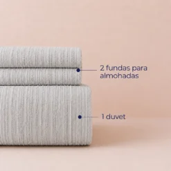 Duvet + Fundas Jacquard 300 Hilos Polialgod n Gris L neas Finas Casa LiLe