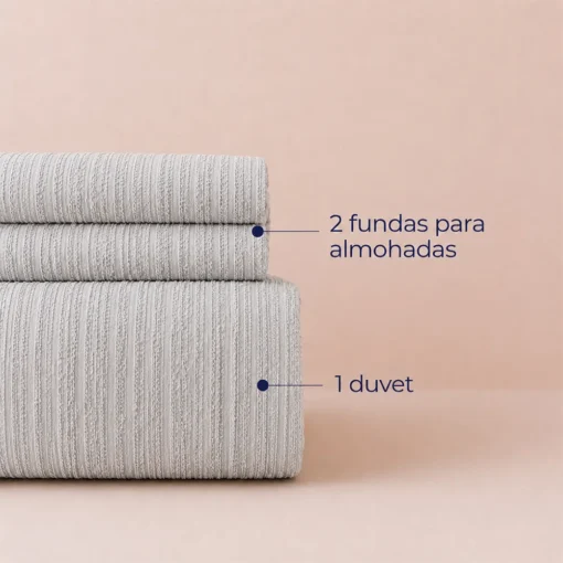 Duvet + Fundas Jacquard 300 Hilos Polialgod n Gris L neas Finas Casa LiLe