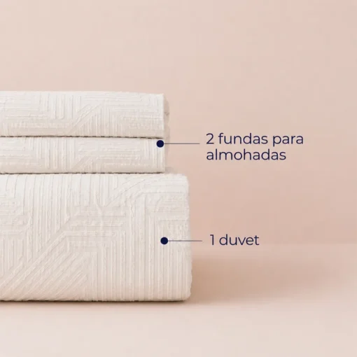Duvet + Fundas Jacquard 300 Hilos Polialgod n Marfil Dise o Geom trico Casa LiLe