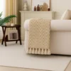 Pie de Cama Decorativo Zig Zag Beige con Flecos Casa LiLe